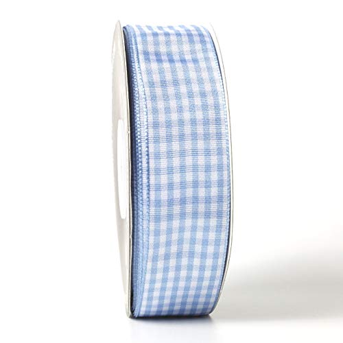 Light Blue Gingham Plaid Checked Ribbon 25 Yard Each Roll 100% Polyester (75 Foot)