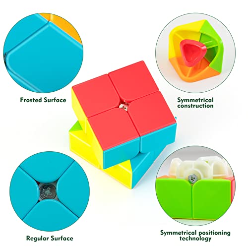Stickerless 2x2 Speed Cube with Stand & Guide for Kids & Adults