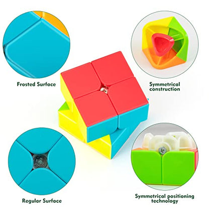 Stickerless 2x2 Speed Cube with Stand & Guide for Kids & Adults