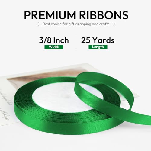 3 8 Inch 25 Yards Satin Ribbon Green (75 Foot)