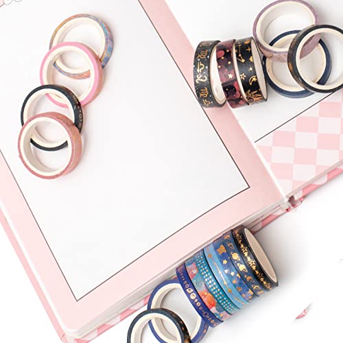 Skinny Galaxy Washi Tape Set 30 Rolls Gold Foil Decorative Starry Space Masking Tapes for Arts (295 Foot)