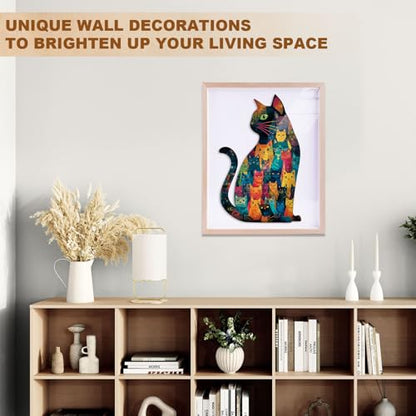 Mosaic Many Faces Sitting Black Cat Puzzles Adults Gifts Wooden 75 Pieces 9.1 * 5.8in (75 Count)