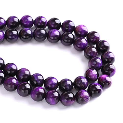 12mm 32pcs A+ Natural Purple Tiger Eye Stone Beads Round Spacer Loose Beads for Jewelry Making DIY Bracelet Necklace 15" Inch (16 Count)
