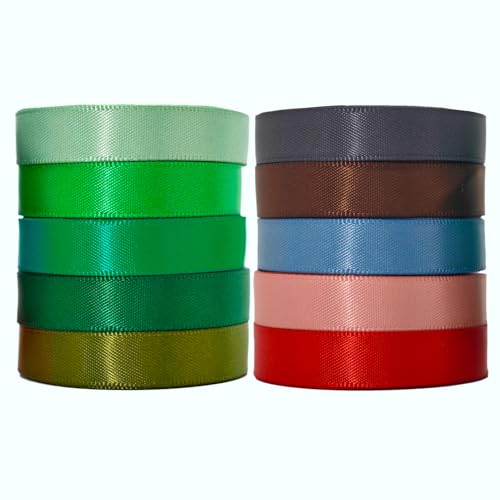 3/8 Ribbon, 50 Yards Double Face Ribbon Bulk, Satin Ribbon Sets for DIY Gift Wrapping, Crafts, Flower Bouquet, Eco Environment, Earthy Day, Forest Wedding, Easter (150 Foot)