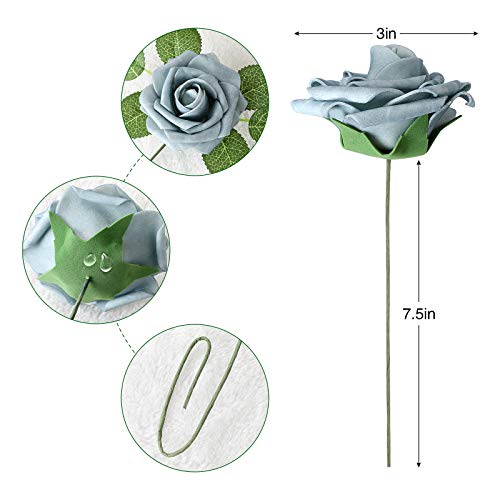 Dusty Blue Rose 25pcs Real Looking Artificial Flowers w (25 Count)