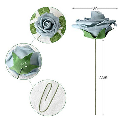Dusty Blue Rose 25pcs Real Looking Artificial Flowers w (25 Count)