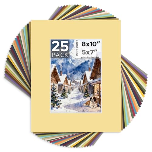 Mat Board Center 25 Pack 8x10 Picture Mat for 5x7 Photo Mixed Color