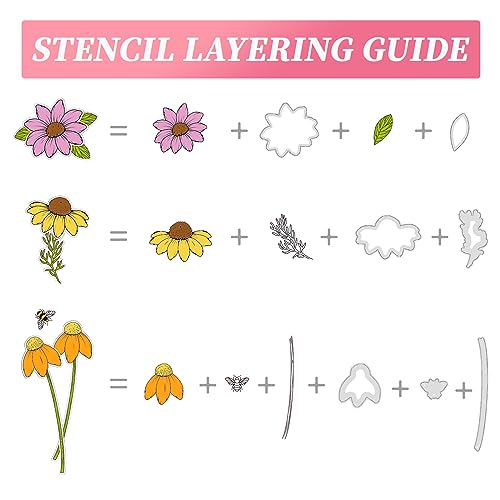 Daisy Flower Stamps and Dies and Layering Coloring Stencil Set (3 Count)