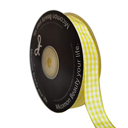 Yellow Gingham Plaid Checked Ribbon 25 Yards Each Roll 100% Polyester (75 Foot)