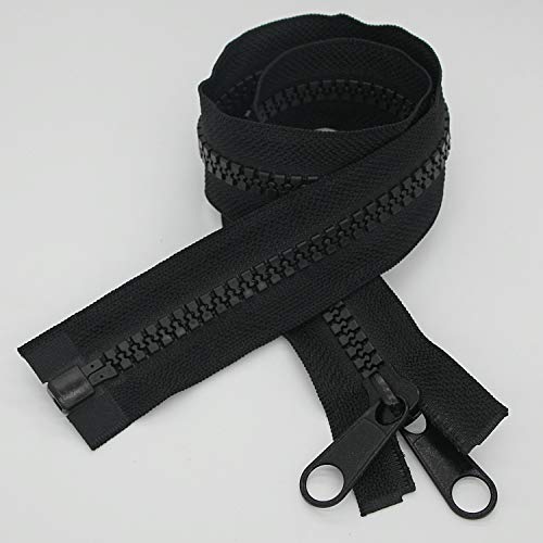 1PCS #10 114 Inch Heavy Duty Zippers for Sewing Separating Large Plastic Zippers Black Tape with Double Pull Tab Slider