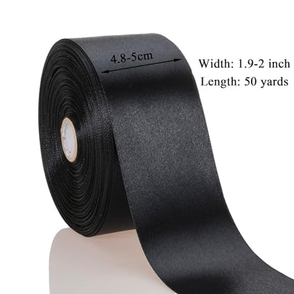2 Inch Black Solid Satin Ribbon for Gift Wrapping
