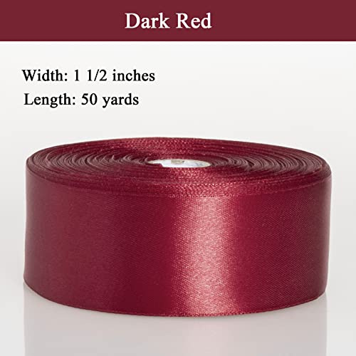 1 1 2 Inch Dark Red Solid Satin Ribbon for Gift Wrapping (150 Foot)