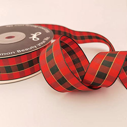X'Mas Gingham Ribbon Green Red Metallic Gingham Ribbon 25 Yards Each Roll 100% Polyester