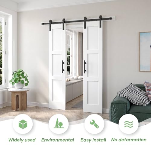 Double 18x84 inch White Barn Door with 6.6FT Barn Door Hardware Kit Included