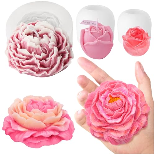 3 Pcs Peony Flower Silicone Candle Molds Set (3 Count)