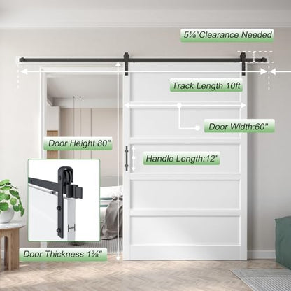 60inx80in Barn Door White with 10FT Sliding Door Hardware Kit Included & Handle