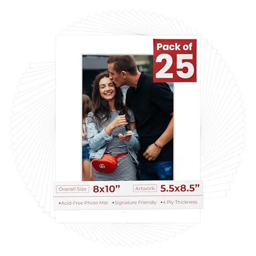 Pack of 25 Acid Free 8x10 Mats Bevel Cut for 5.5x8.5 Photos (25 Count)