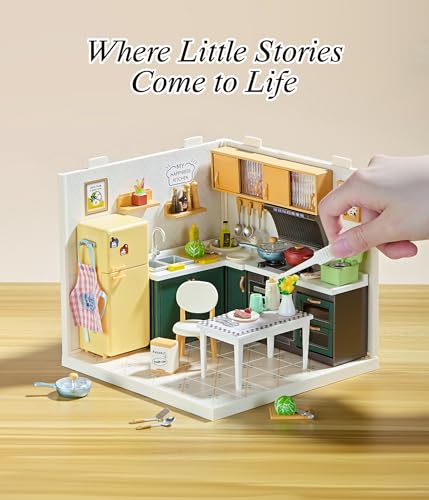 Modern Kitchen DIY Miniature House Kit with Roof & LED Light