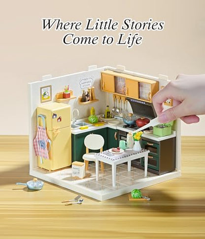 Modern Kitchen DIY Miniature House Kit with Roof & LED Light