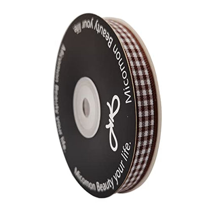 Brown Gingham Ribbon 25 Yards Christmas Ribbon for Crafts Plaid Checked Ribbon 100% Polyester (75 Foot)