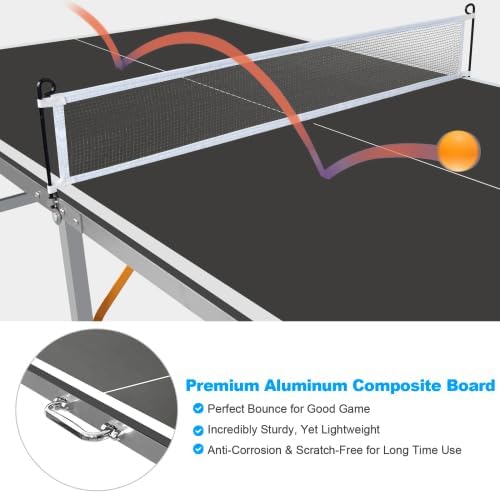 4.5FT/6FT/8FT Mid-Size Table Tennis Table Ping-Pong Table Set Foldable & Portable Table Indoor Outdoor for Family Game