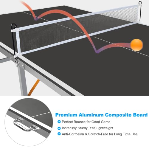 6FT/8FT/9FT Mid-Size Table Tennis Table Ping-Pong Table Set Foldable & Portable Table Indoor Outdoor for Family Game (Black, 6FT)