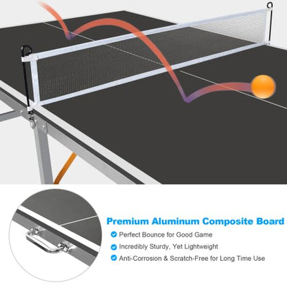 6FT/8FT/9FT Mid-Size Table Tennis Table Ping-Pong Table Set Foldable & Portable Table Indoor Outdoor for Family Game (Black, 6FT)