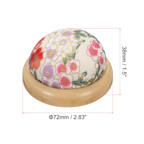 Pin Cushion Wooden Base Japanese Style Round Pincushion Needle Holder for Sewing Quilting Needlework DIY Crafts
