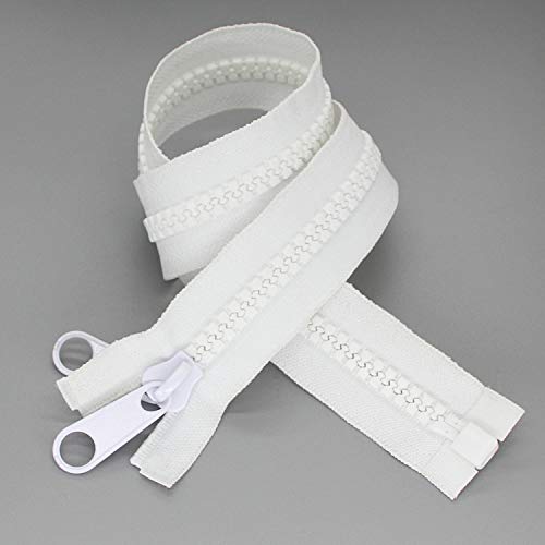 2PCS #10 30 Inch Heavy Duty Zippers for Sewing Separating Large Plastic Zippers White Tape with Double Pull Tab Slider