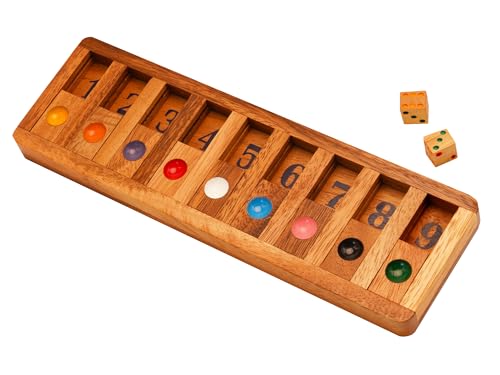 Classic Shut The Box Game Wooden 12 Numbers with Math Lover Player Wood Box of Brain Teaser Puzzles Single Player Original Wood Dice and Close flip Number Board Games Adults Travel Mini Size