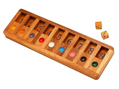 Classic Shut The Box Game Wooden 12 Numbers with Math Lover Player Wood Box of Brain Teaser Puzzles Single Player Original Wood Dice and Close flip Number Board Games Adults Travel Mini Size