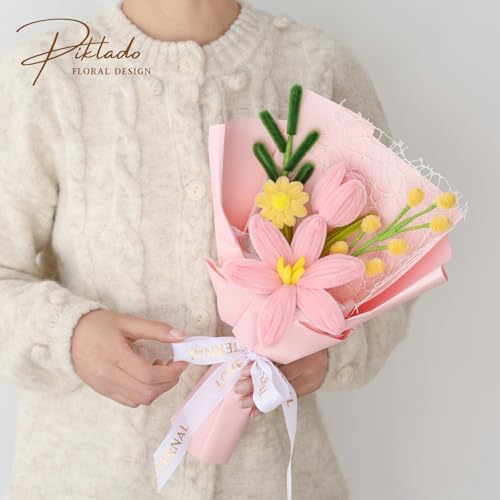 Hand Woven Flower Bouquet Finished（1pcs） for Women Girlfriend Birthday Gift Wedding Decoration Crochet Artificial Flower