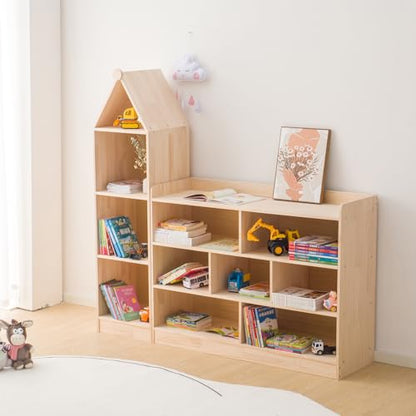 Wooden 7 Compartment Storage Cabinet Organizer Kids 3 Tier Wood Bookshelf School Storage Shelf Classroom Furniture for Kids Natural