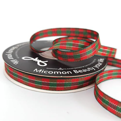 X'Mas Gingham Ribbon Green Red Metallic Gingham Ribbon 25 Yards Each Roll 100% Polyester