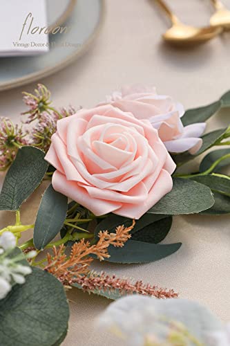 Artificial Flowers 25pcs Real Looking Blush Shades Foam Fake Roses with Stems for DIY Wedding Bouquets Bridal Shower Pink Centerpieces Floral Arrangements Party Tables Home Decorations (25 Count)