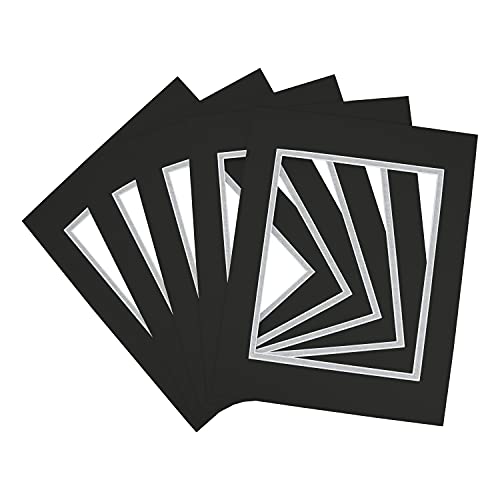 5 Pack Double mat 11x14 for 8x10 Photo Black Over Silver