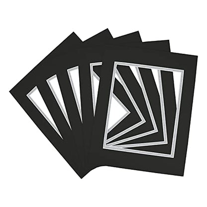 5 Pack Double mat 11x14 for 8x10 Photo Black Over Silver
