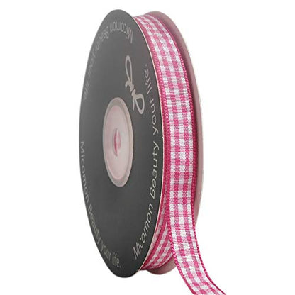 Pink and White Gingham Ribbon Hot Pink Gingham Ribbon 25 Yards Each Roll 100% Polyester (72 Foot)
