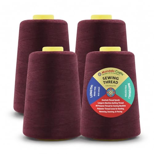 20S 2 Burgundy Polyester 4 Pack of Serger Threads Cones (72000 Foot)