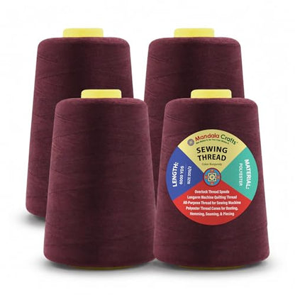 20S 2 Burgundy Polyester 4 Pack of Serger Threads Cones (72000 Foot)