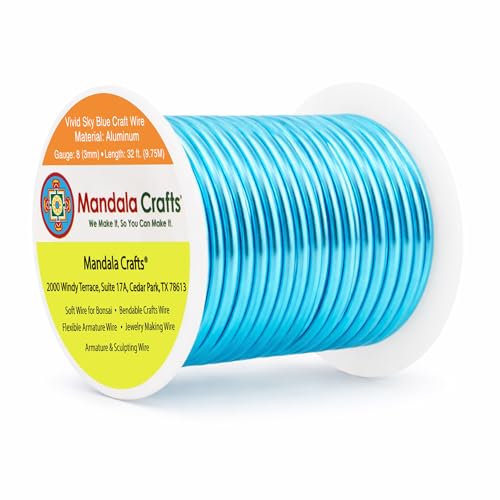 8 Gauge Vivid Sky Blue Anodized Aluminum Craft Wire