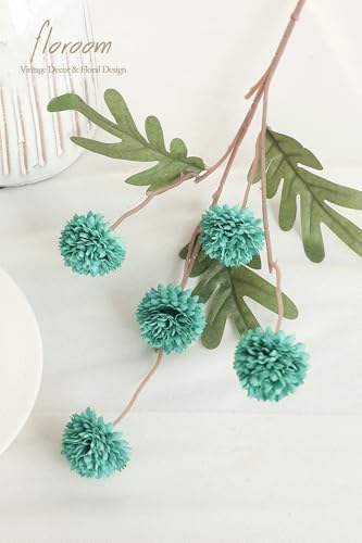 5pcs Teal Green Faux Silk Mums Artificial Flowers (25 Count)