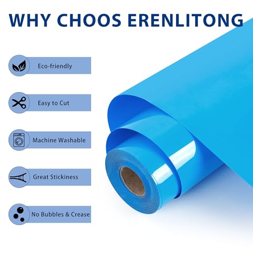 RENLITONG Lake Blue Iron on Vinyl 12Inch by 20ft Roll Heat Transfer Vinyl for T (17.6 Ounce)
