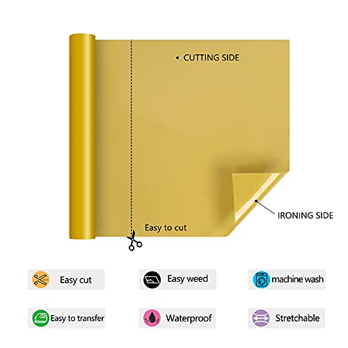 RENLITONG Gold Iron on Vinyl 12Inch by 50ft Roll Heat Transfer Vinyl for T