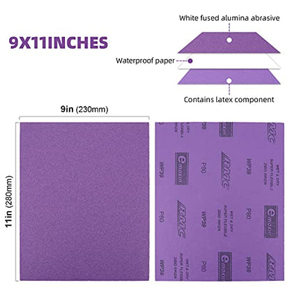 80 Grit Sanding Sheets 20 PCS 9 x 11 Inch Purple Alumina (20 count)