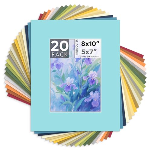 Mat Board Center 20 Pack 8x10 Picture Mat for 5x7 Photo Mixed Color