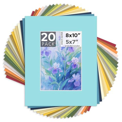 Mat Board Center 20 Pack 8x10 Picture Mat for 5x7 Photo Mixed Color