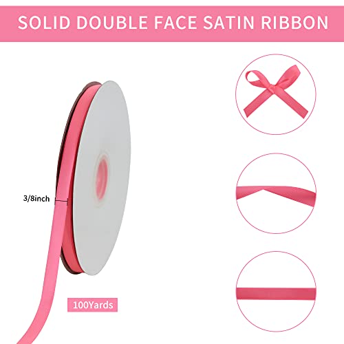 100yds 3 8 Inch Neon Pink Satin Ribbon for Craft Gifts Wrapping (300 Foot)