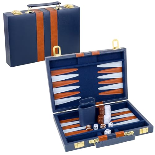 Backgammon Set 2 Players Classic Backgammon Sets for Adults Board Game with PU Leather Case Portable and Travel Backgammon Set