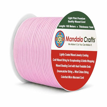 1mm Light Pink Cotton Waxed Cord for Jewelry Making (327 Foot)